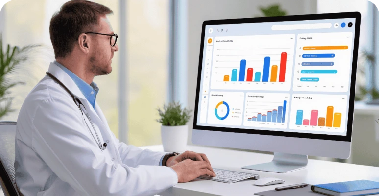 Analyst reviewing the 3Dperspectives dashboard on a laptop